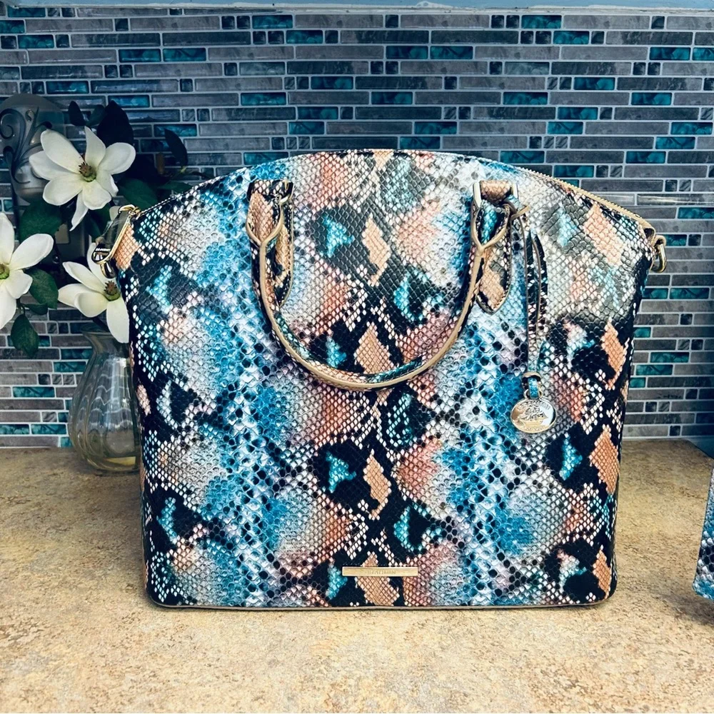Brahmin Multicolor Snakeskin-Print Satchel with Matching Wallet